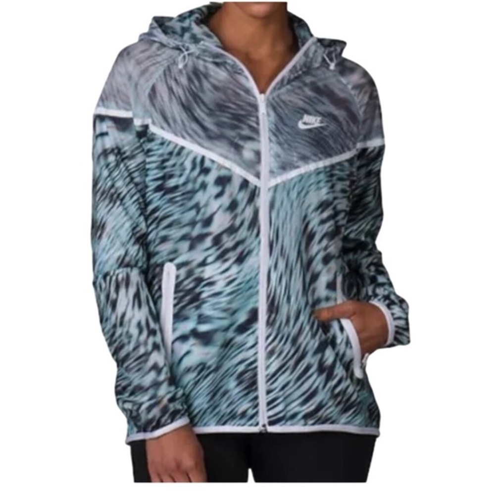 Nike Tech Hyperfuse Windrunner Jacket Aqua Blue Animal Print Zebra Athletic Sz S